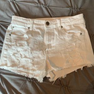 American Eagle distressed white jean shorts